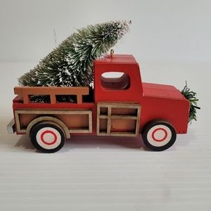 Pickup Truck Christmas Tree, Ornament embossed detail Wood 4.25”x 2.5”x 1.75".
